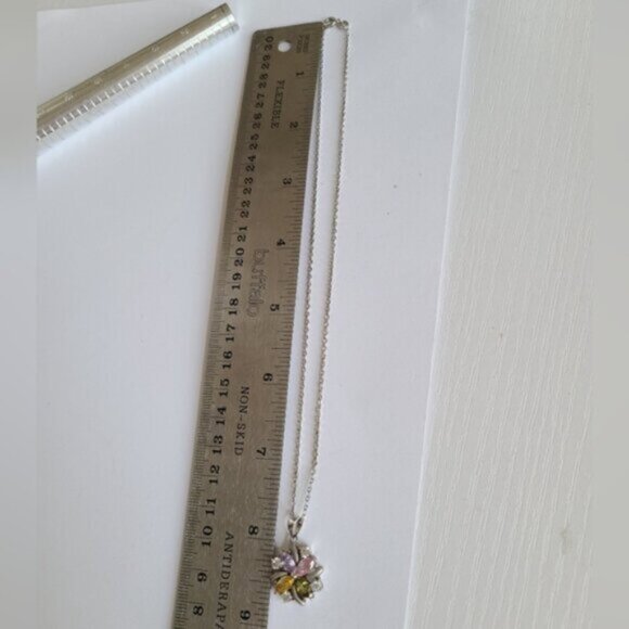 Vintage Boho Sterling Silver Multi Coloured Crystal Stone Flower Necklace - Picture 11 of 15